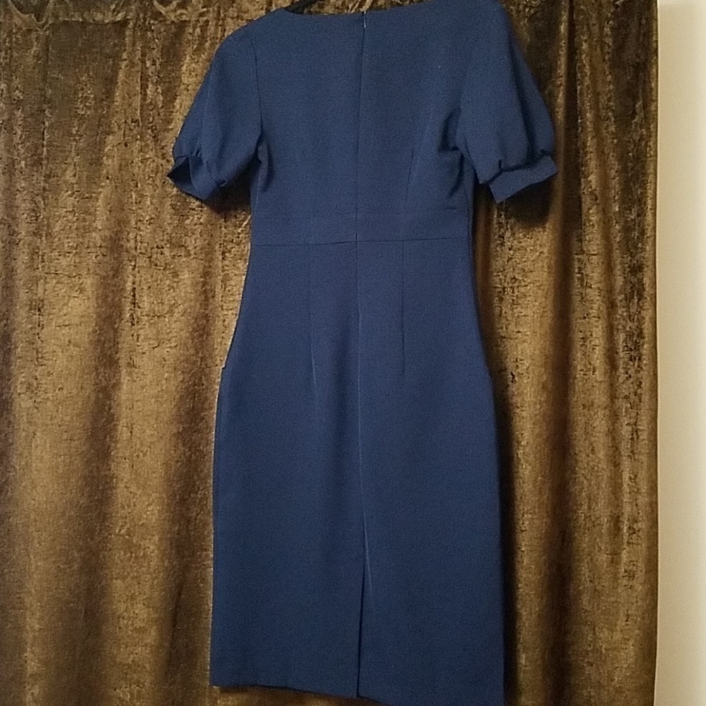 Laura Bettini cotton blend knee length v-neck career dress with pockets - Picture 4 of 7